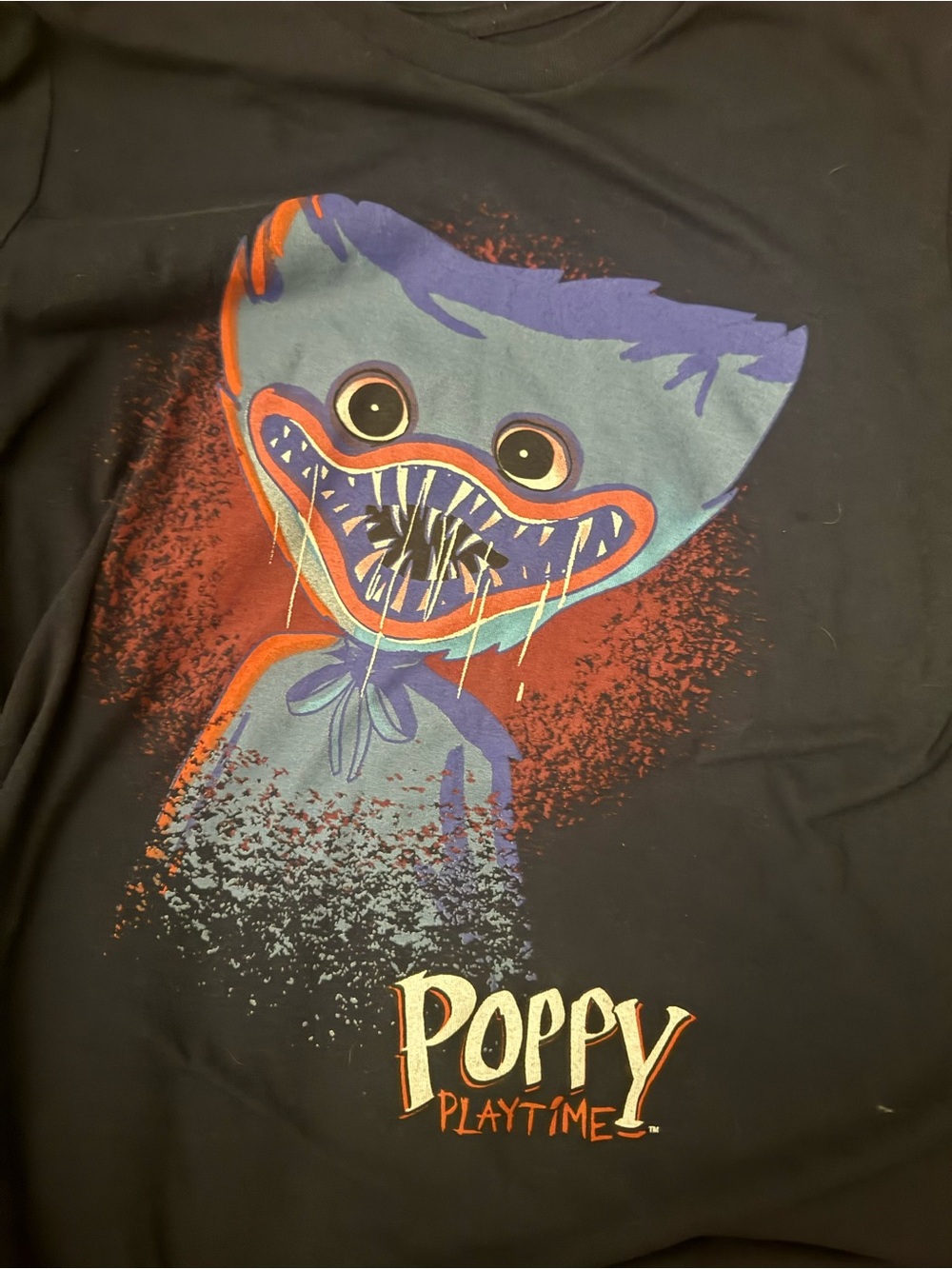 Poppy Playtime Kids' Black Graphic Tee - Blue Monster Design